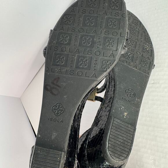 Isola Elin Black Croco-Embossed Faux Leather Sandals Sz 8.5M Resort Summer Night - Picture 8 of 8